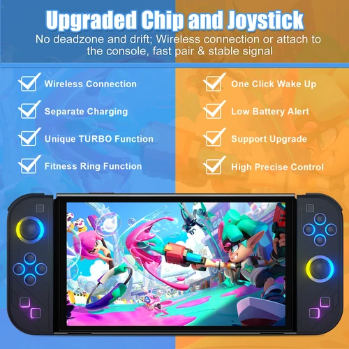 Imagen 2 del producto BT 5,2 interruptor Joy controlador L/R RGB LED Joypad Gamepad para Nintendo Switch/Oled/Lite Joystick con vibración Dual despertador de 6 ejes