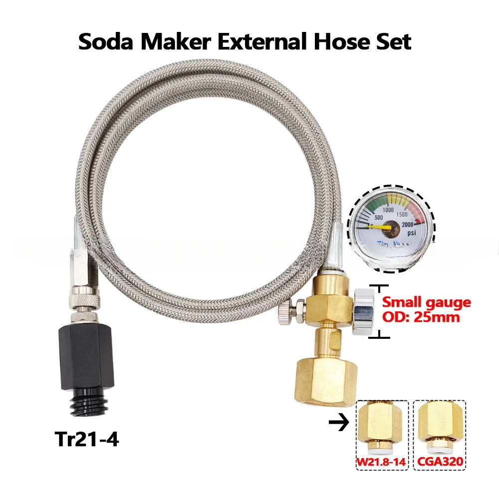 

Stainless steel outer tube soda bubble water connection large bottle with 2000psi pressure gauge