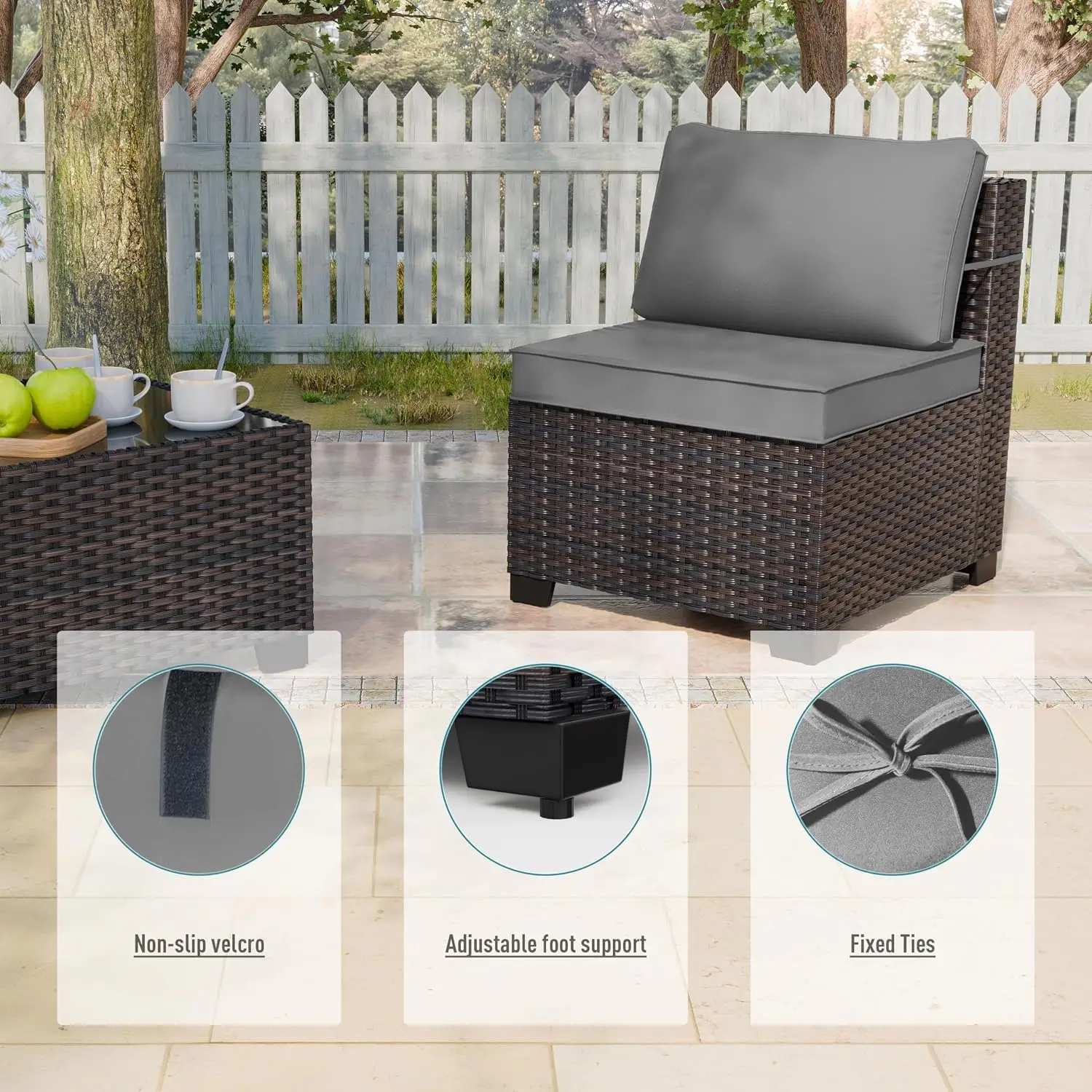 5-Piece Wicker Patio Sofa Set Outdoor Sectional w/ Coffee Table & Washable Cushions, Customized