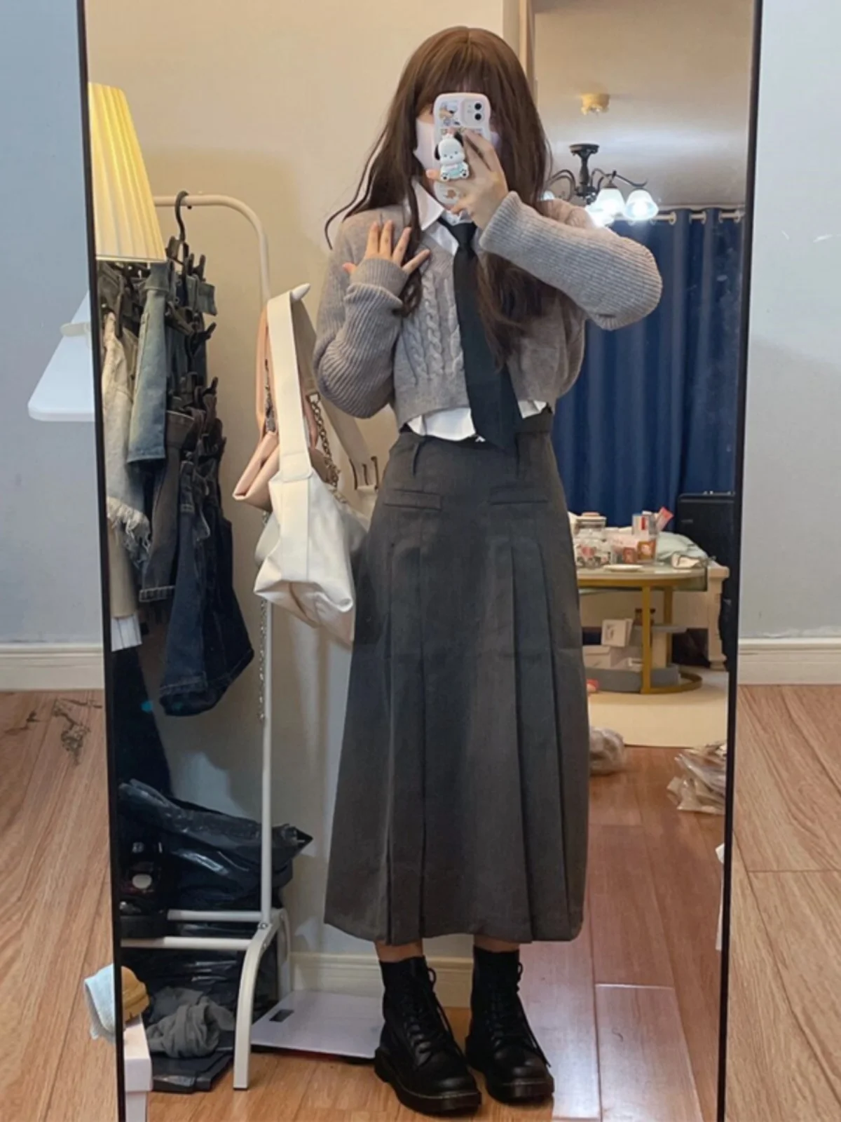 

American Style College Wind JK Shirt Sweater Set Women's Spring Autumn New Long Sleeve Three Piece Set Fashionable Work Uniform