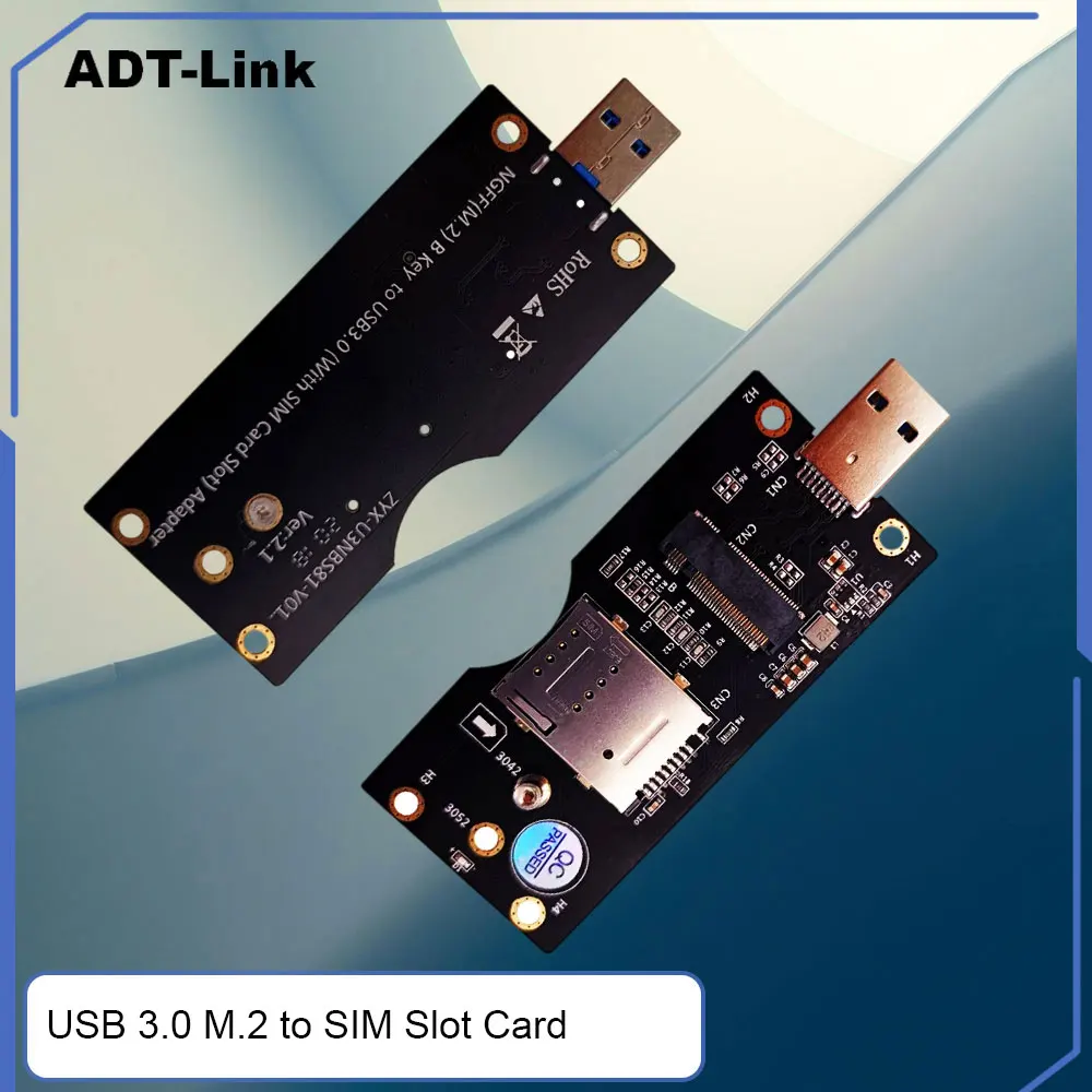 

ADT-Link NGFF(M.2 Key B) to USB 3.0 Adapter with SIM 8 pin Card Slot for 3G/4G/5G Module Micro SIM/Nano SIM/SIM 3042 3052
