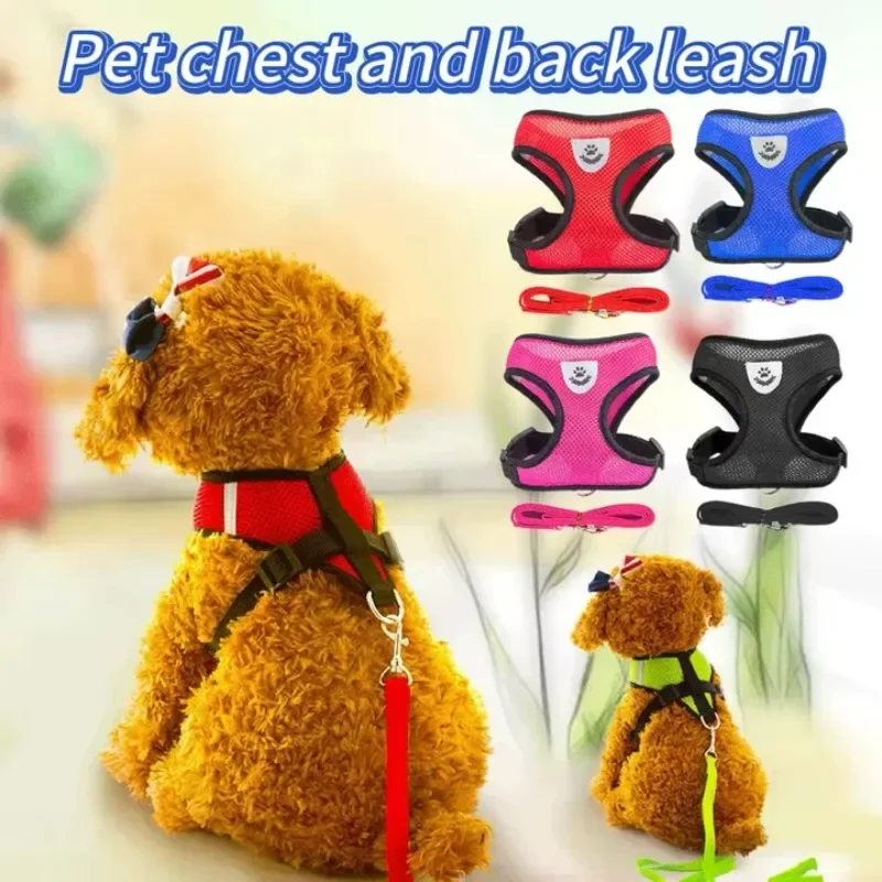 Sommer-Katzen-Hundegeschirr, Leine, verstellbare Weste, Polyester-Mesh, atmungsaktive Geschirre, reflektierend, für kleine Hunde, Katzen, Lesäume