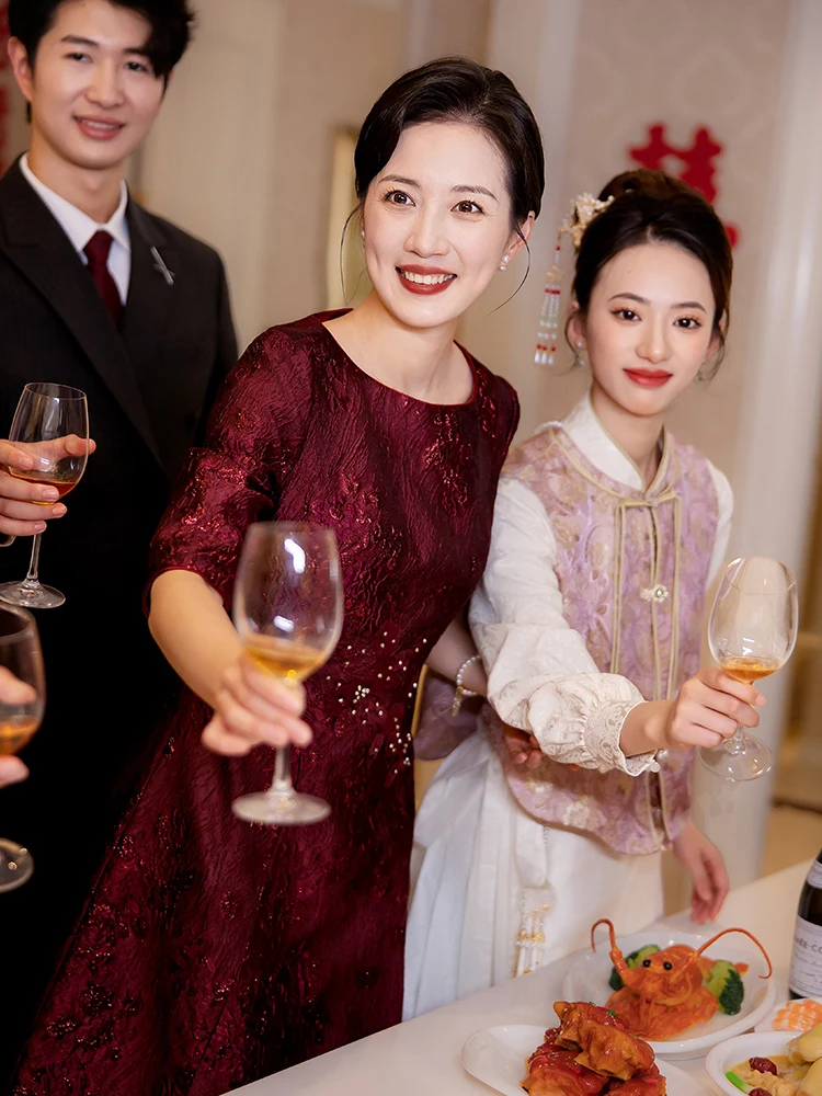 

Ele Long Wedding Dr for Mothers Young And Sli Evening Gown for Wedding Banquet And Toasts High-End New M...