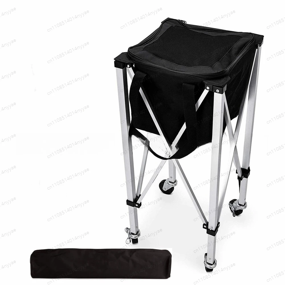 

Foldable Tennis Ball Cart, 3-in-1 Aluminum Pickup Hopper & Storage Basket on Wheels, Portable Coach Aid for Easy Transport