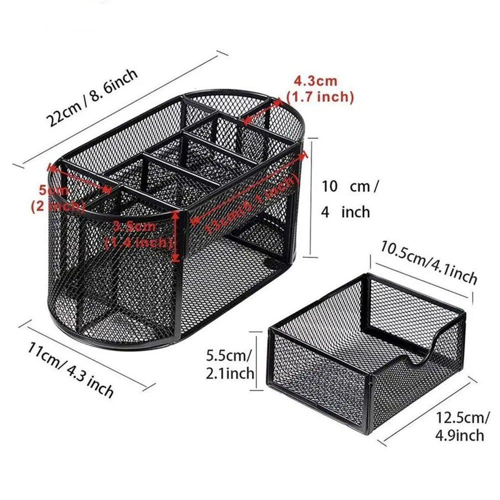 9-grid Storage Multi-Functional Desk Organizer Metal Mesh Pen Holder Stationery Container Box Office School Supplies