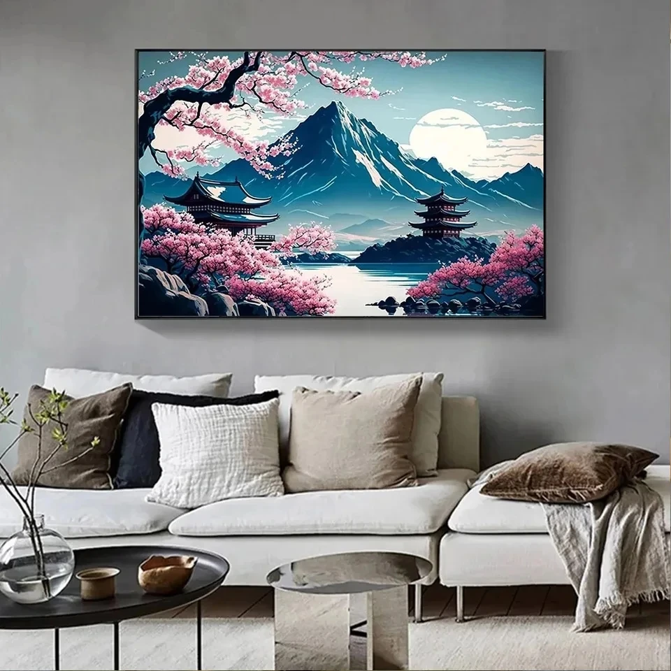 Paesaggio giapponese pittura diamante Sakura Mount Fuji Full 5D diamante mosaico punto croce Kit strass ricamo X1385