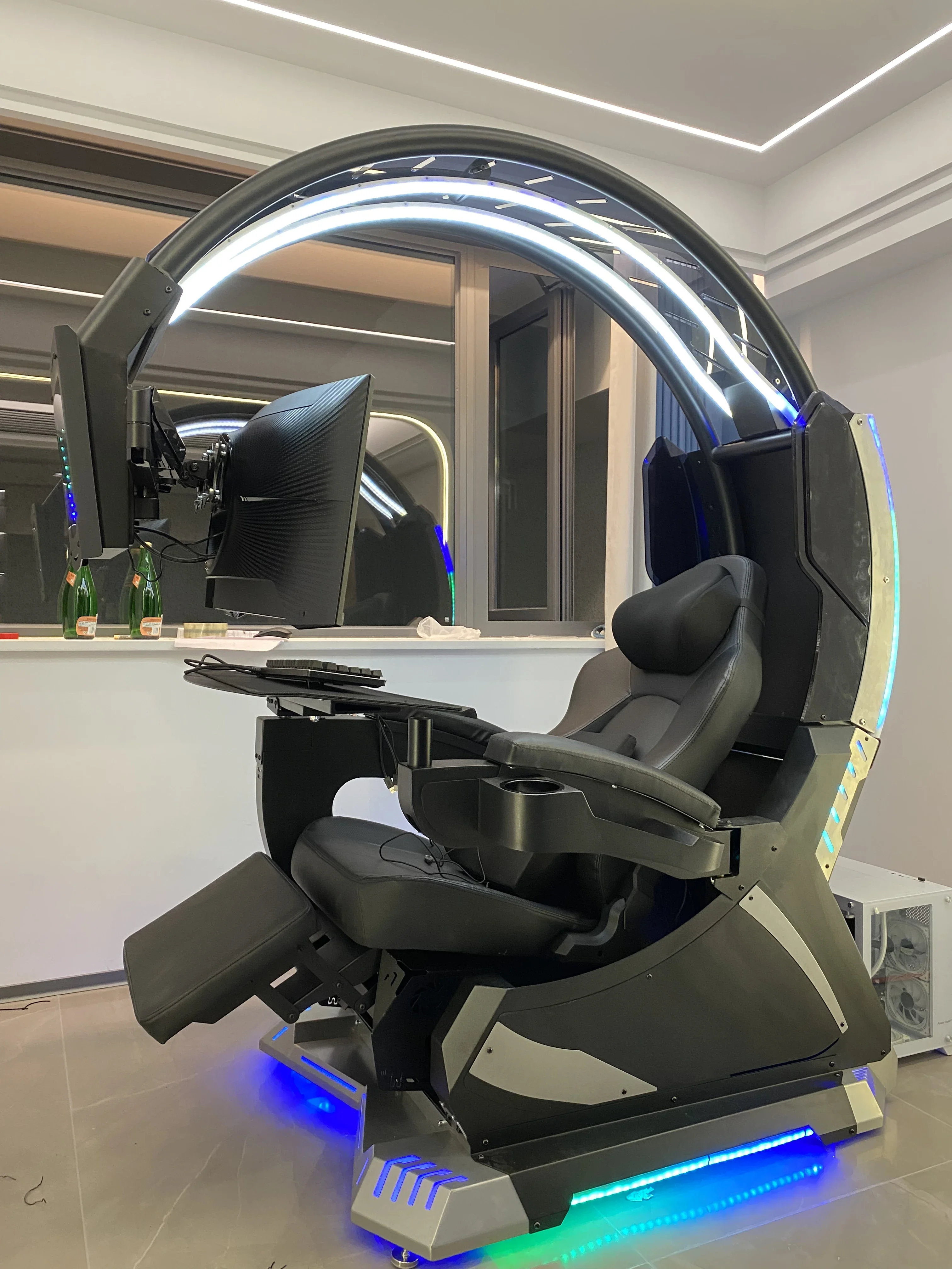 Super Dream Pod Schwerelosigkeit Liege PC Gaming Racing Stuhl Gaming Cockpit mit Lautsprechern RGB LED Unterstützung 1-2 Bildschirme