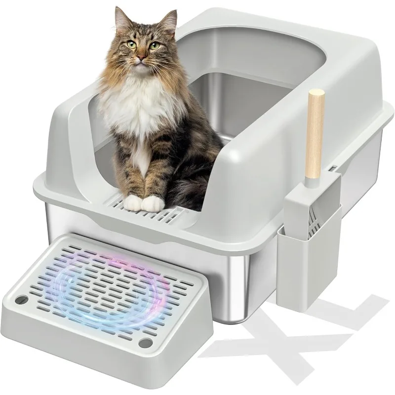 

Stainless Steel Cat Litter Box, Enclosed Metal Litter Box with Lid, XL Extra Large Cat Litter Box for Big Cats,