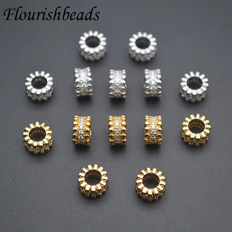 4x7mm Gold Plated Paved Cubic Zircon Beads Cylinder Shape Spacer Loose Beads for Women DIY Necklace Bracelet Parts 30pcs/lot