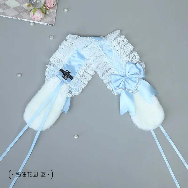 4-color جديد اليابانية أرنب الأذن لوليتا شريطة من الدانتيل القوس القوس أرنب الأذن عقال Kawaii تأثيري الشعر التبعي #5