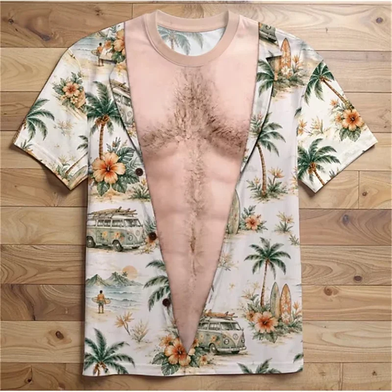 Funny Mens 3D Muscle Chest Print T Shirt Biker Vest Illusion Short Sleeve Tee Funny Streetwear Summer Casual Top Male Shirts