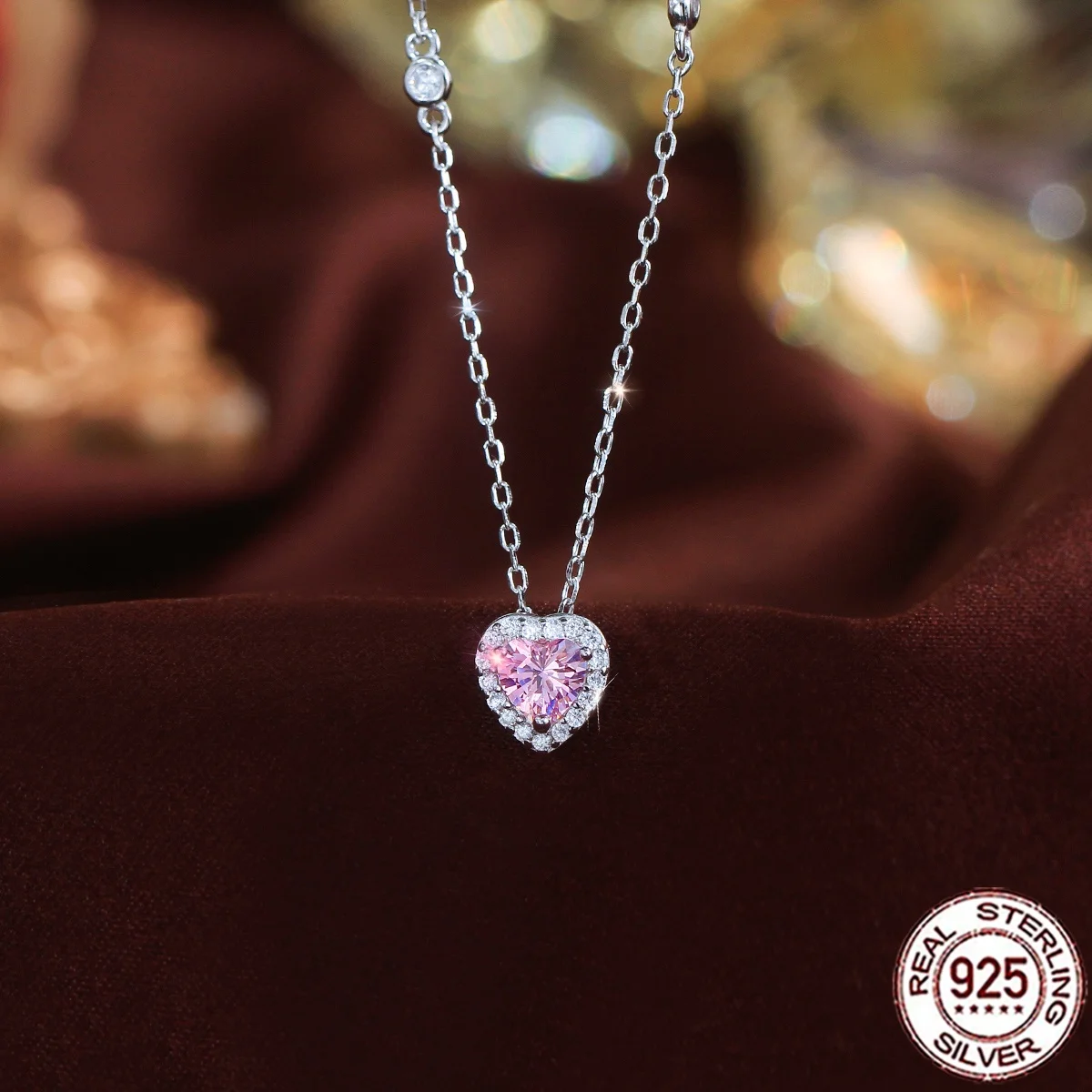 QooLady 925 Sterling Silber Rosa Herzschliff Zirkonia Halo-Fassung Anhänger Halskette Edler Schmuck für Frauen Valentinstagsgeschenk SD091 – Detail 7