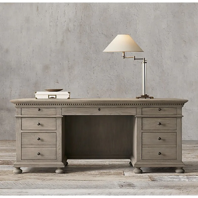 Old oak desk French simple desk, European solid wood computer desk, writing desk