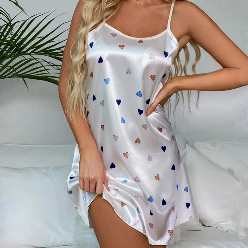 Women's Satin Nightdress Summer Sexy Lingerie Night Dress Nightgown Sleeveless Sleepwear Mini Slip Chemise Nightwear Loungewear