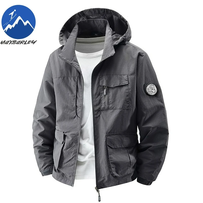 Maxbarley New Jacket Fashion Detachable Hood Outdoor Camping Lightweight Coat Plus Size Multi Pocket Waterproof Autumn Garment