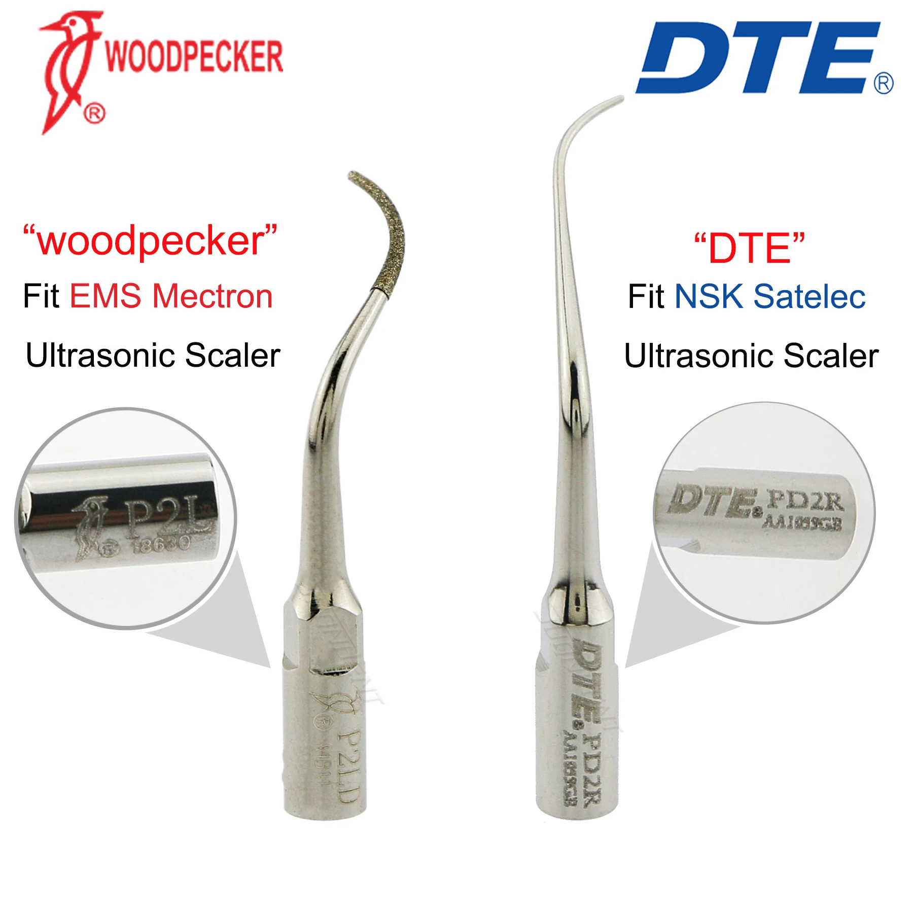 Woodpecker DTE Scaler Tips Dental Ultrasonic Scaler Tip Periodontics Tip Fit EMS Mectron Piezo Scaler Handpieces P2L P2R