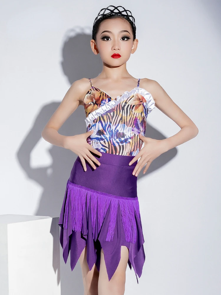 

Tassel Latin Dance Dress for Girl Modern Ballroom Dancewear Kids Salsa Samba Dance Latin Salsa Dresses Exercise Clothing