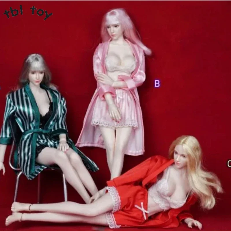 1/6 Female Soldier Night Gown Bra Panty Underwear Silk Pijamas Three Piece Clothes Set for 12