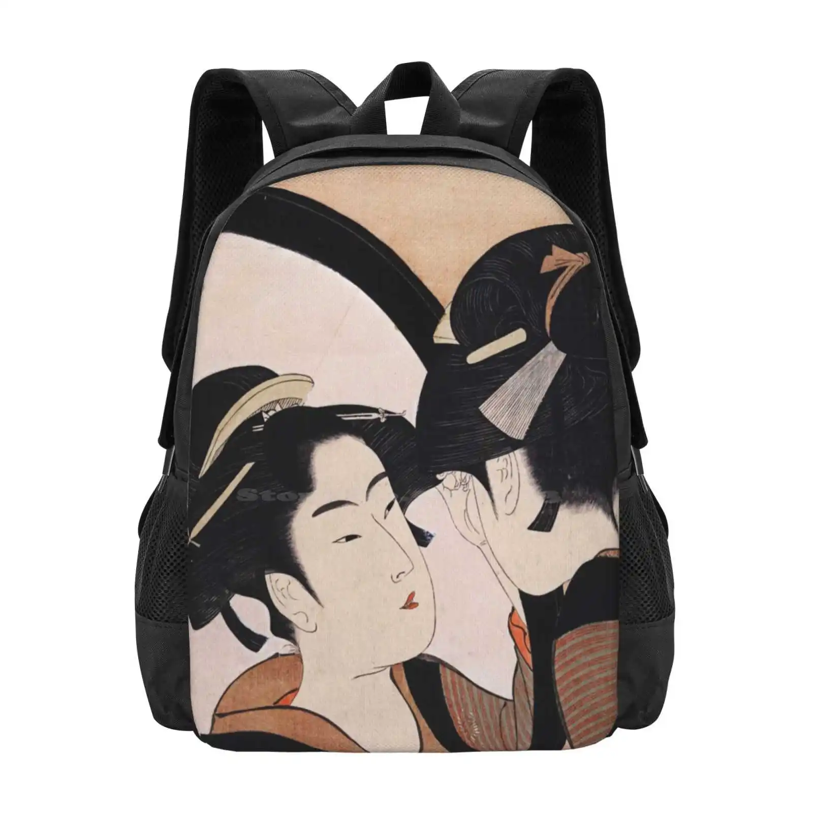 The Woman And The Mirror School Bags Travel Laptop Backpack Japanese Woman Beauty Mirror Vintage Ancient Traditional Kitagawa