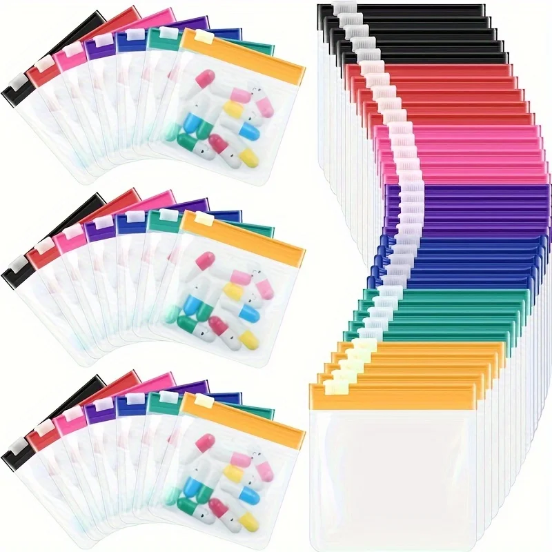 14/7pcs Reusable Zipper Pill Bag Set, 7 Color Self Seal Medicine Pouch, Semi Transparent Travel Pill Bags for Tablets