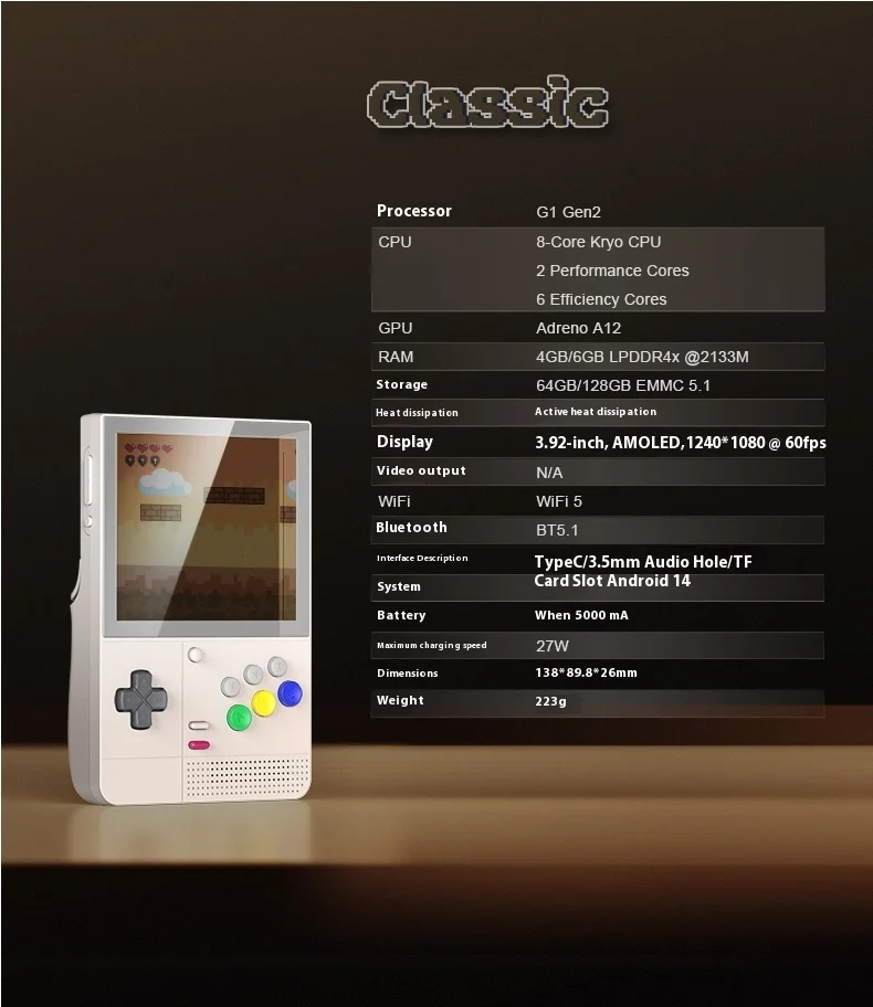Retroid Pocket Classic Game Consoles 1240*1080 AMOLED 500Nits 3.92" Screen Custom 6 Keys 5000mAh Retro Handheld Game Consoles