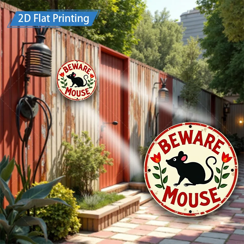 [2D FLAT] علامة معدنية مكونة من قطعة واحدة، لافتة معدنية عتيقة مقاس 8 × 8 بوصة لحماية الماوس لديكور الحديقة