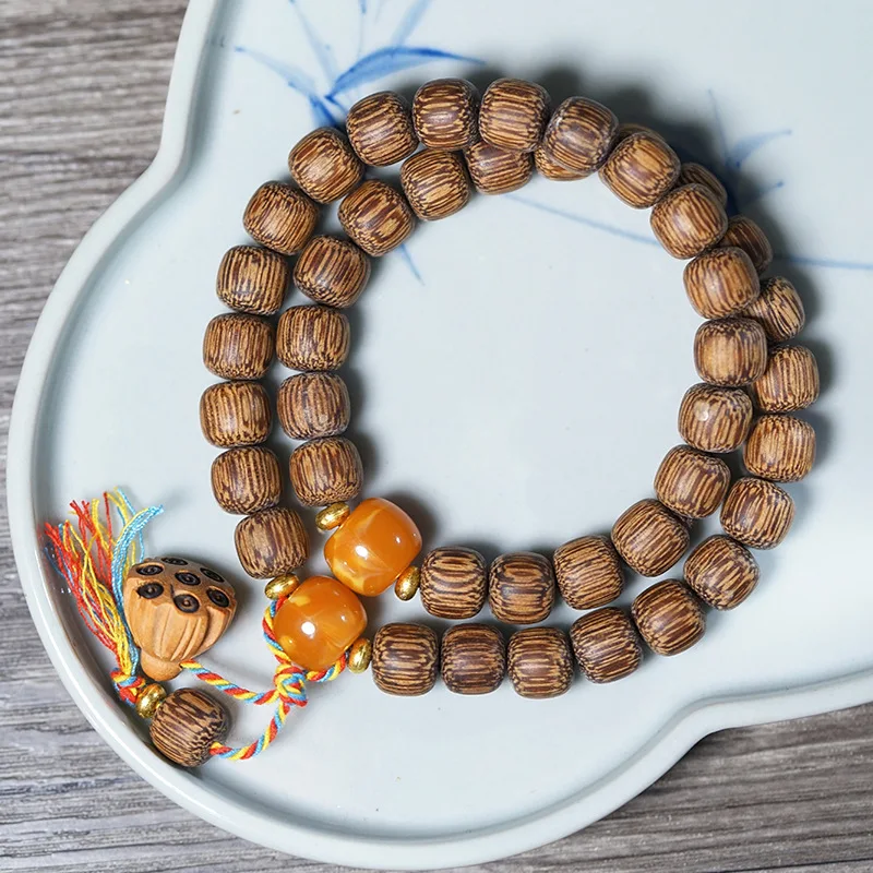 White Qinan Agarwood 8mm Vintage Beads Double Circle DIY Bracelet Lotus Style Wooden Bead Jewelry