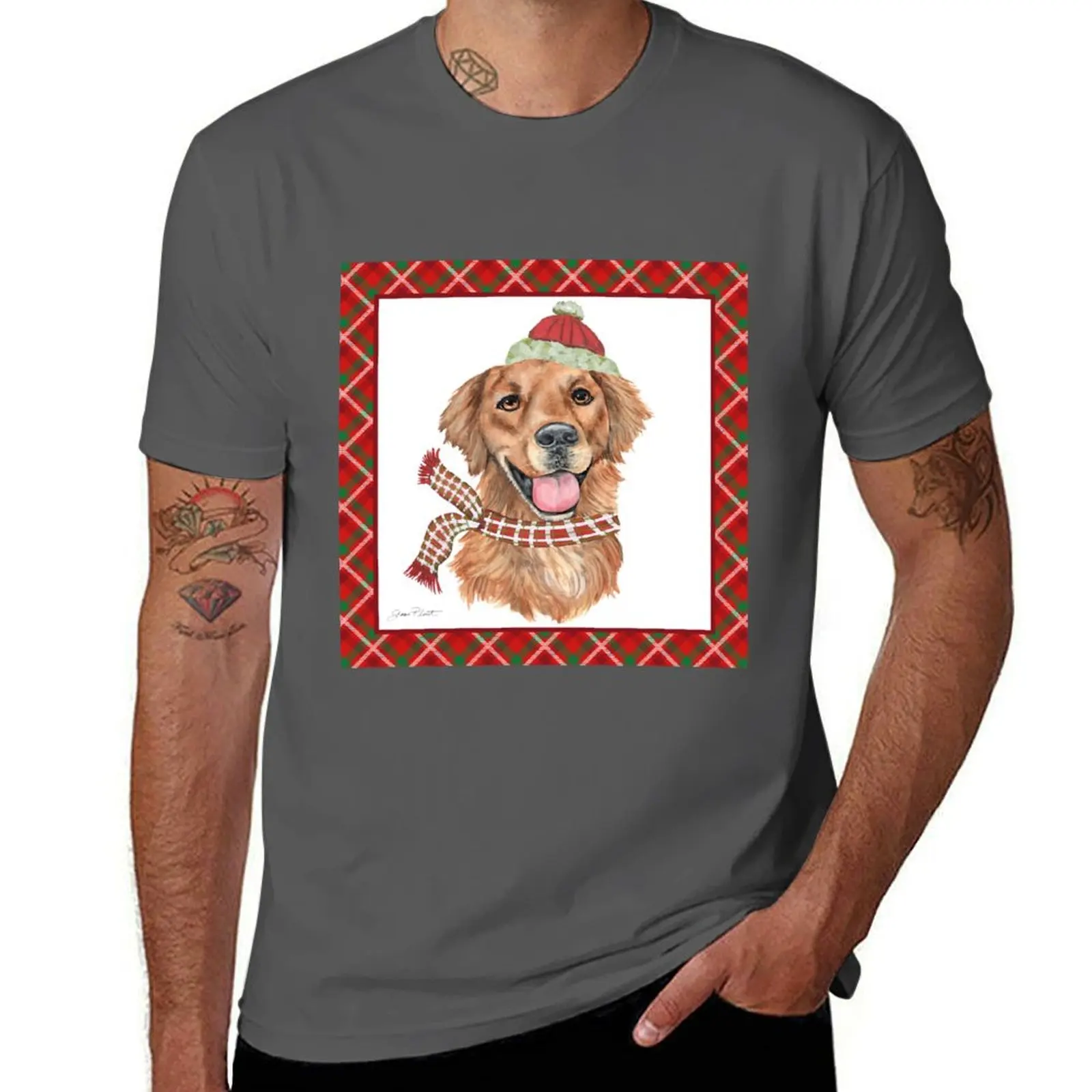 

Red Christmas Plaid with Dog B T-Shirt black cotton t-shirt plain for man package essential t shirt cotton t shirt man T-Shirt