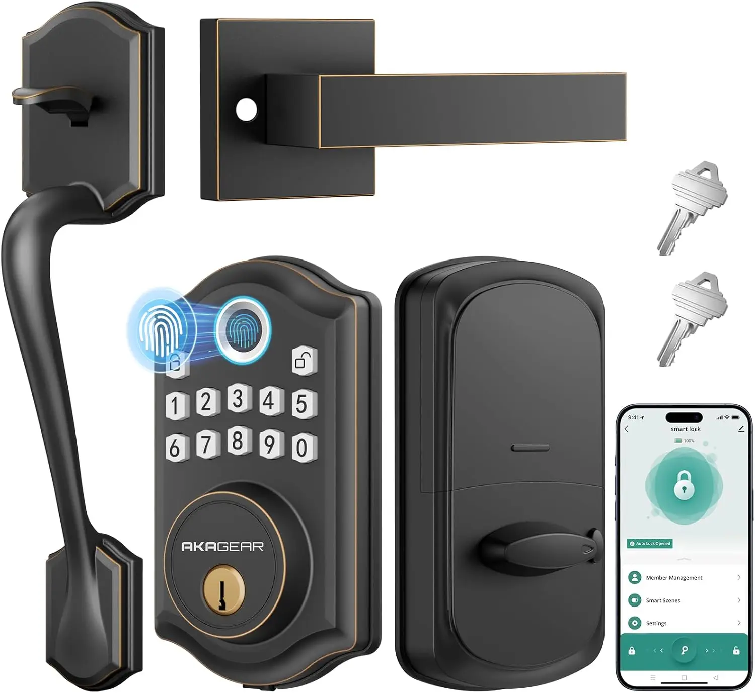 

Умный замок для входной двери без ключа с отпечатками пальцев, клавиатурой и управлением через приложение — автоматическая блокировка, бронзовая отделка