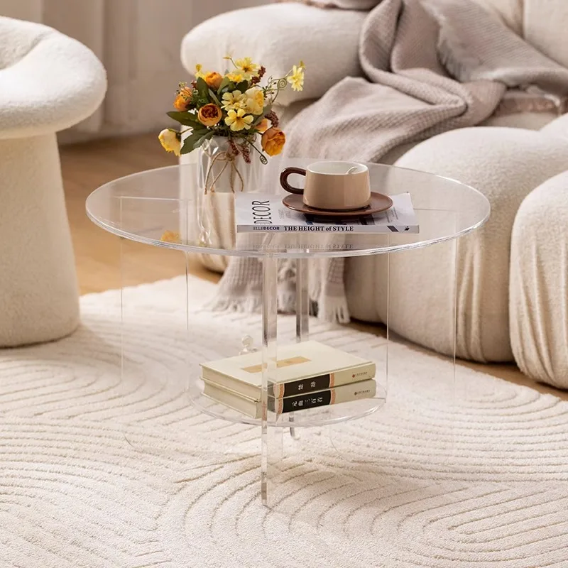 Italian Style Acrylic Transparent Coffee Tables Light Luxury Apartment Living Room Levitating Coffee Table Round Sofa Table