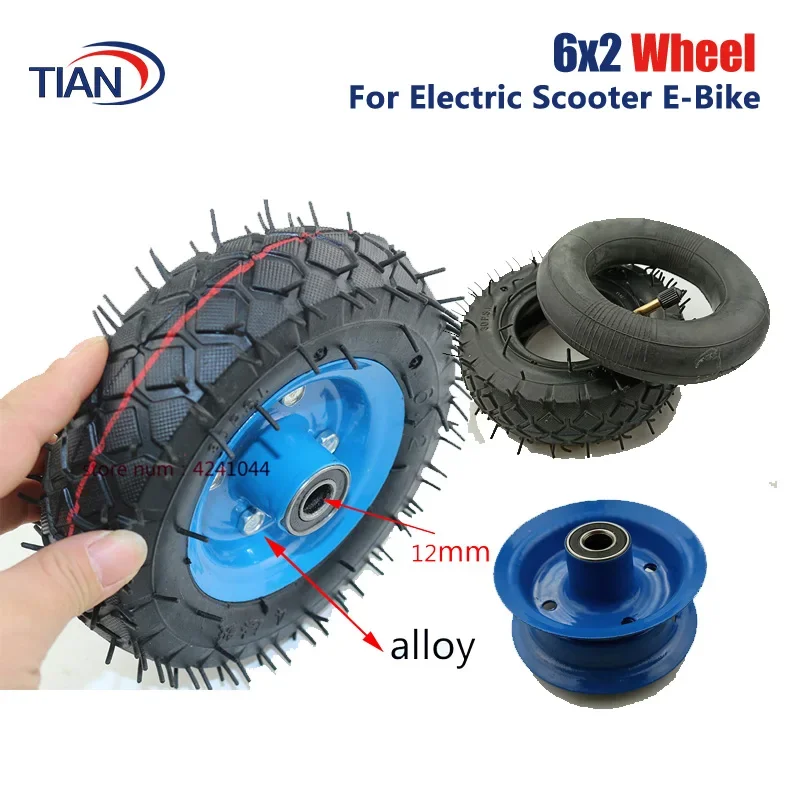 6 Polegada roda de ar 6x2 pneu pneumático com cubo de liga para carrinho, rodízios de reboque 6 ''pneu de scooter elétrico e tubo interno