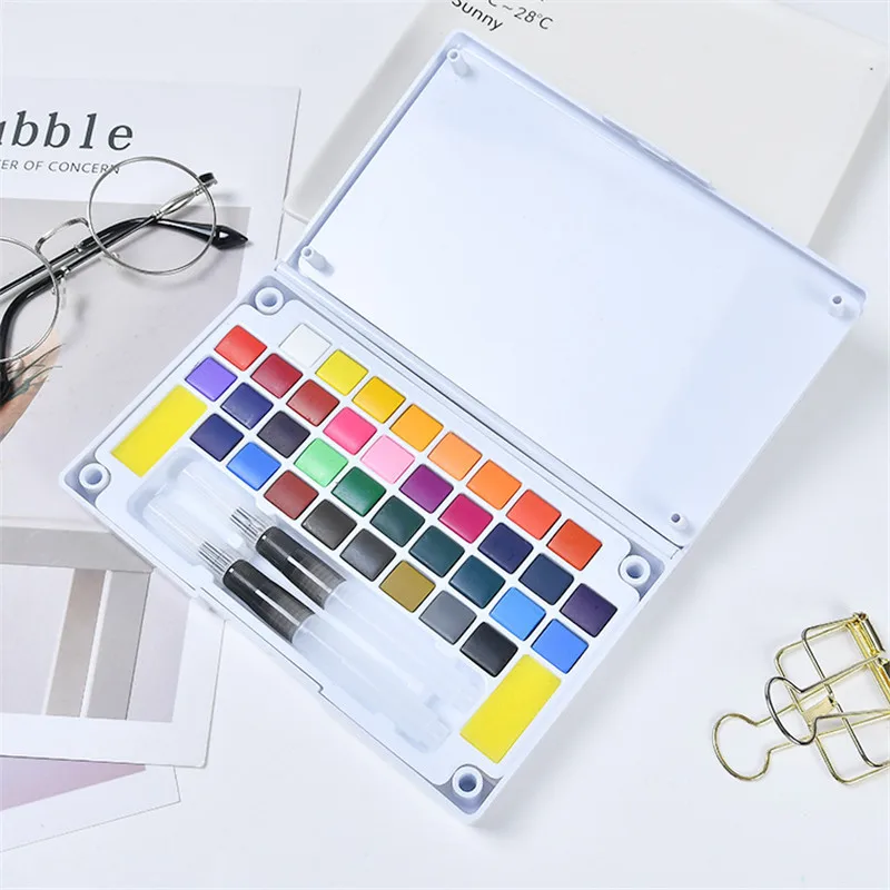 

12/18/24/36 Color Set Solid Watercolor Pigment Box Portable Paintbrush Tool Artistic Creation Supplies Student Stationery Gift