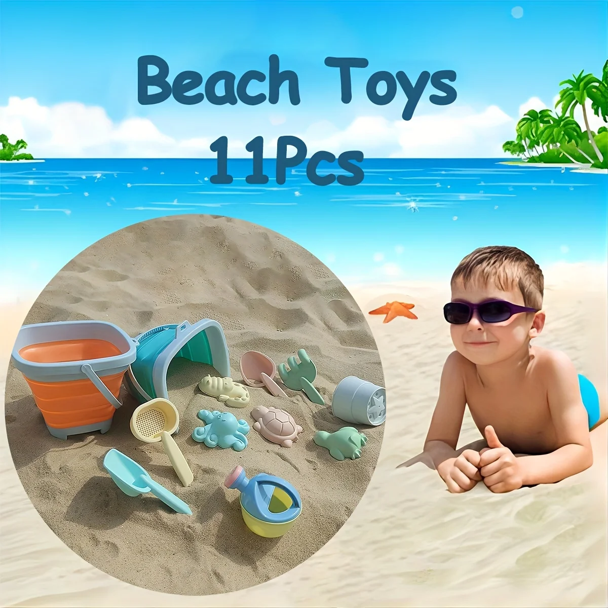 Bucket Beach Toy Set With Foldable Bucket Play Sand Toys Set Shovel Rake Sprinkler Children Beach Toys For Toddlers