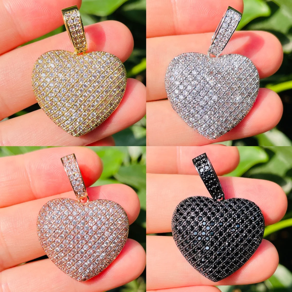 

5pcs Zirconia Pave Big Size 3D Heart Charm Exquisite Pendants for Women Bracelet Necklace Bangle Making Girl Jewelry Findings