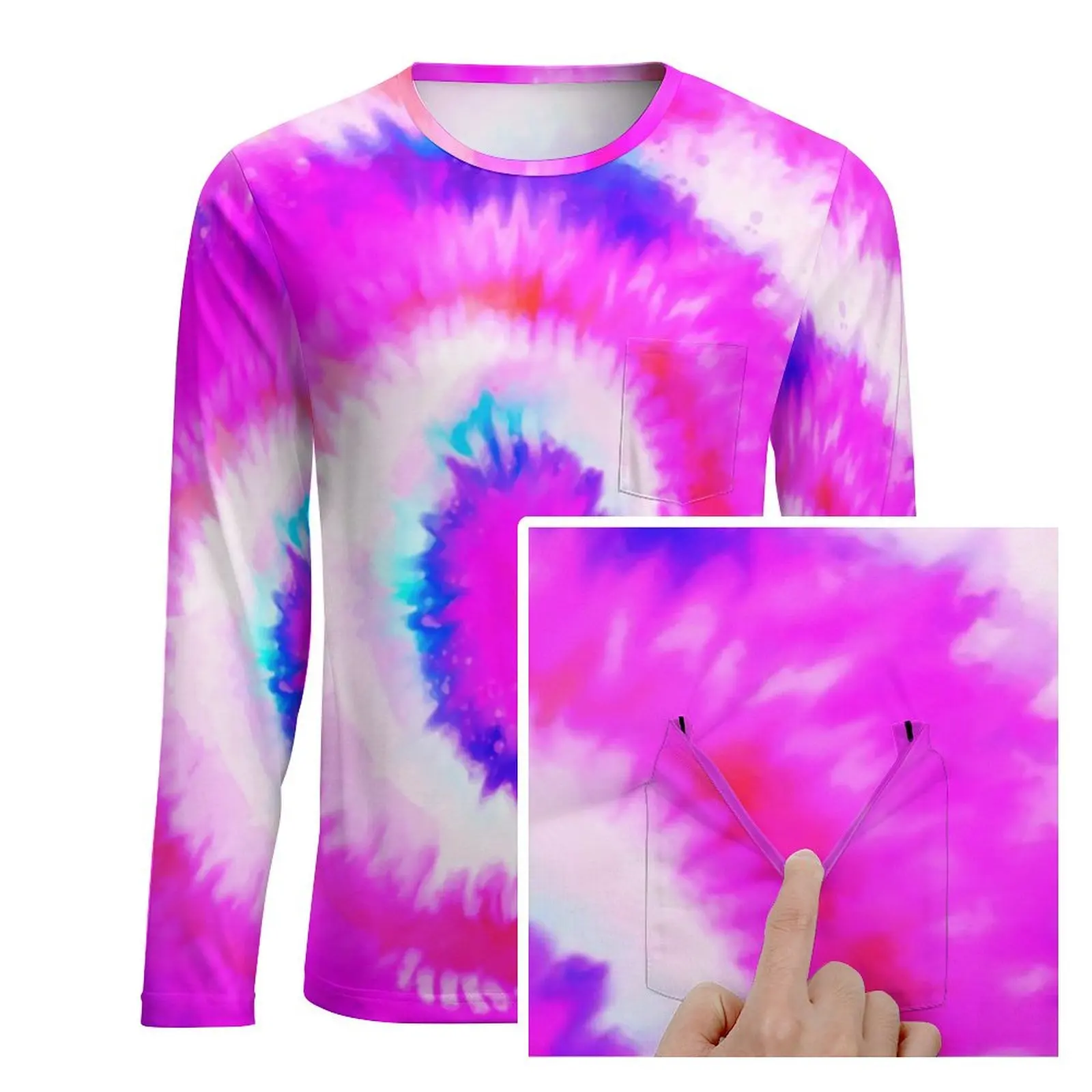 Ombre Tie Dye T Shirt Rainbow Hippy Print Men Retro T-Shirts Autumn Design Tees Long Sleeve Streetwear Plus Size Gift