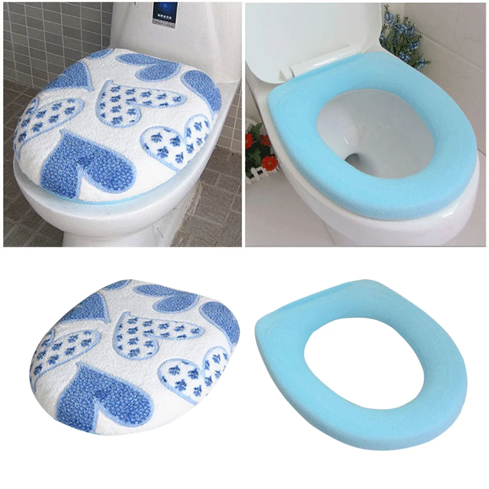 2Pcs Super Thick Coral Fleece Toilet Seat Cover Set Fabric Fashion Home Decoration (Blue) toilet seat cover cushion