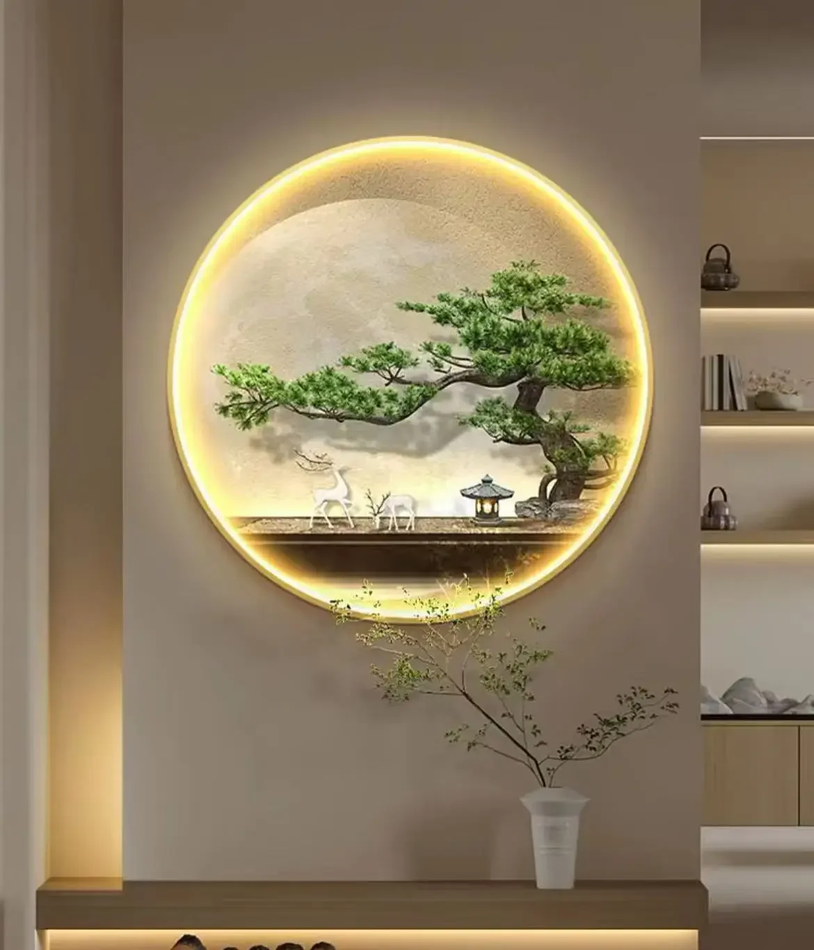 

Для тихого ветра, сосны, светодиодная лампа, крыльцо, декоративная живопись, новая круглая фреска в китайском стиле, коридор, чайная комната, настенная подвеска, боль