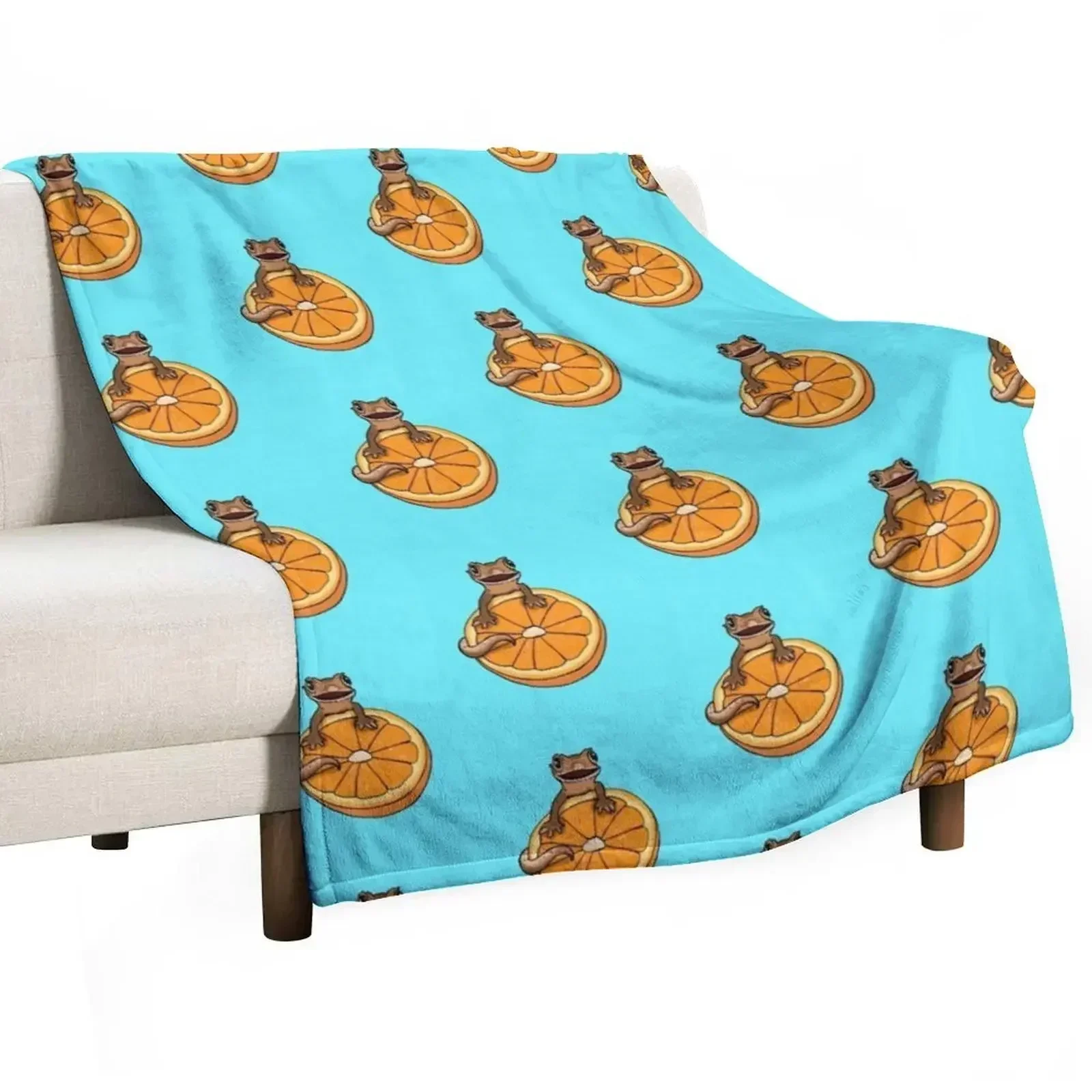 Crested Gecko and Orange, Cute Gecko, Happy Gecko, Cresties Throw Blanket Summer Multi-Purpose Sofa Throw Large Blankets