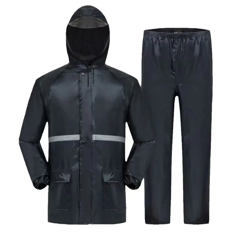 Rain Suit Waterproof 2 Piece Hooded Jacket with Clear Visor and Pants Reflective Storm Flap Rain Gear Men