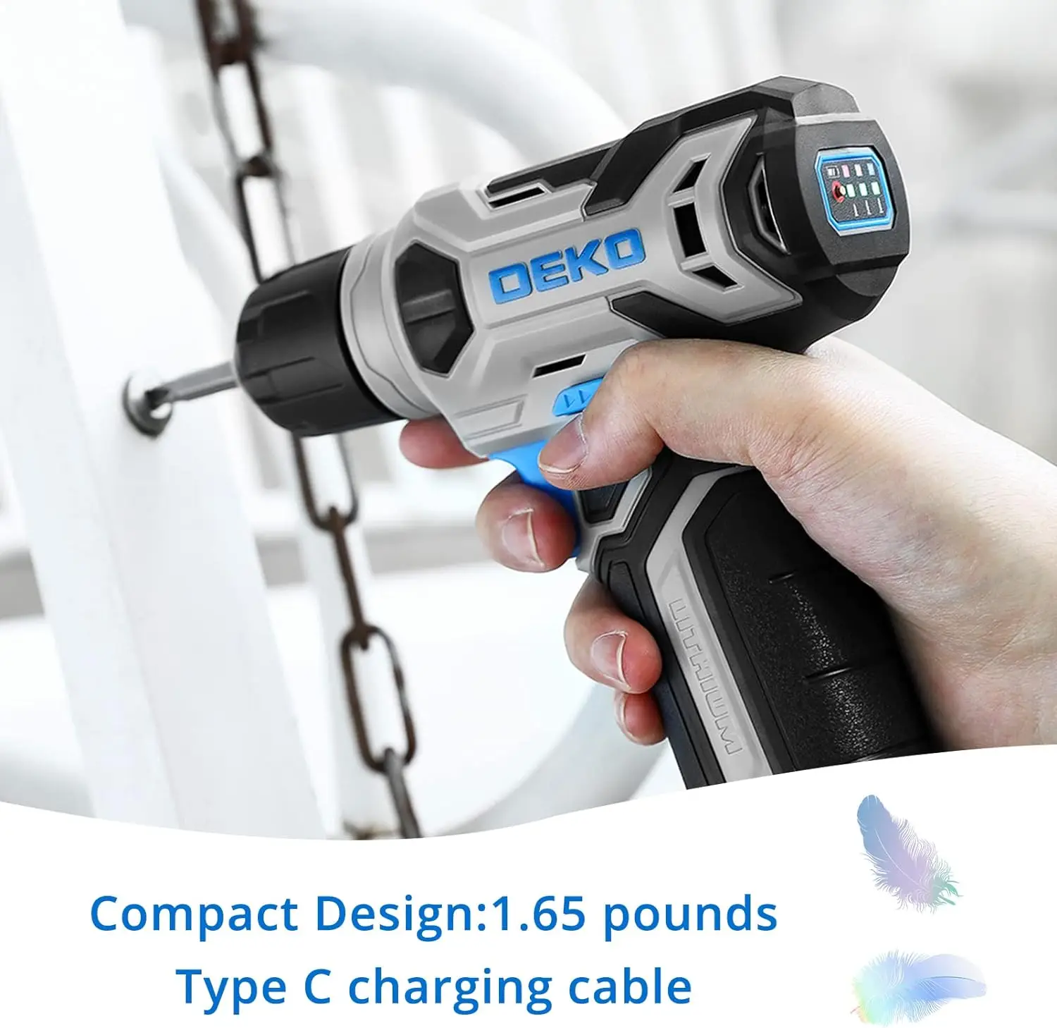 Imagem -04 - Deko-cordless Drill Grupo 8v Keyless Chuck Mini Power Driver com Parafuso Grupo Chave de Fenda Elétrica Built-in Led