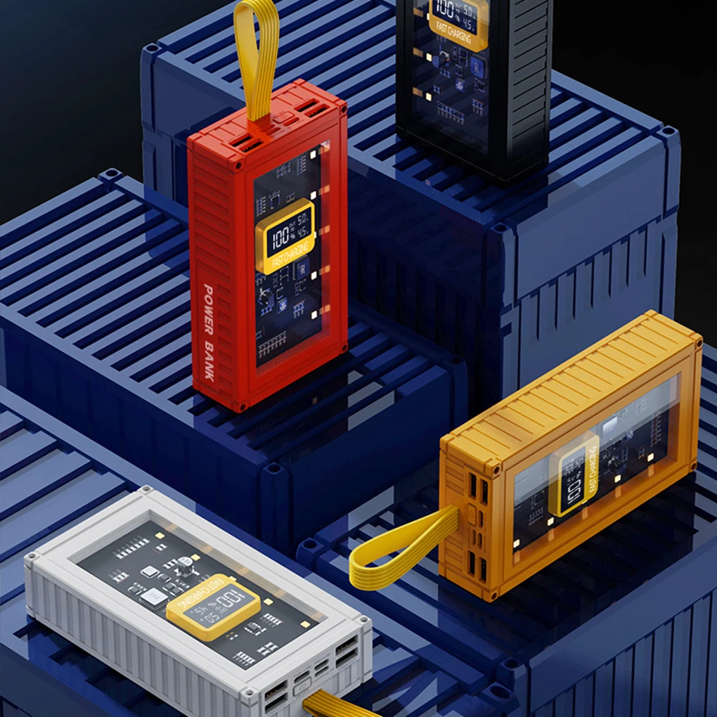 باور بانك على شكل حاوية شفافة 20000 مللي أمبير في الساعة مع شحن سريع 120 وات مدمج لهاتف آيفون 16 15 14 وشاومي #1