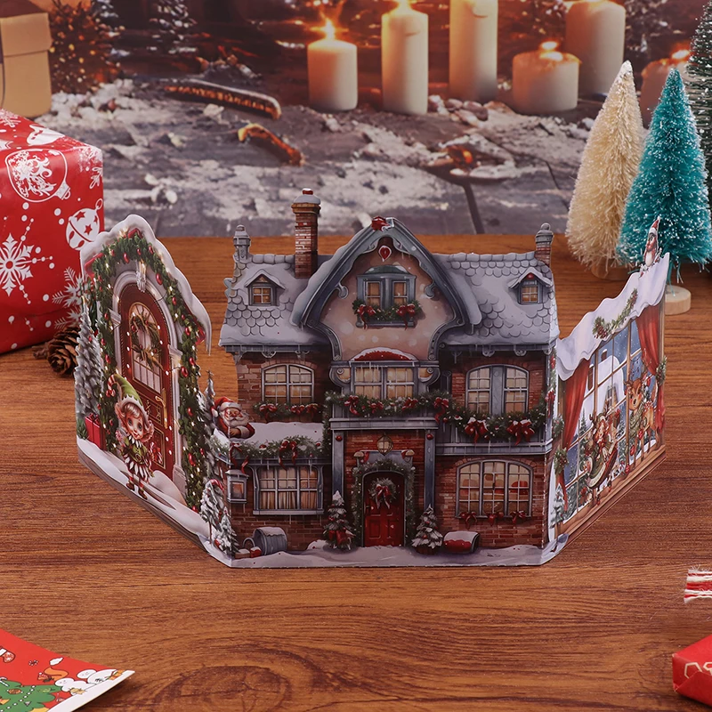 بطاقة عيد الميلاد ثلاثية الأبعاد - ليلة قبل مشهد عيد الميلاد مع سانتا وقرية الثلج، تحيات العطلات التفاعلية #4