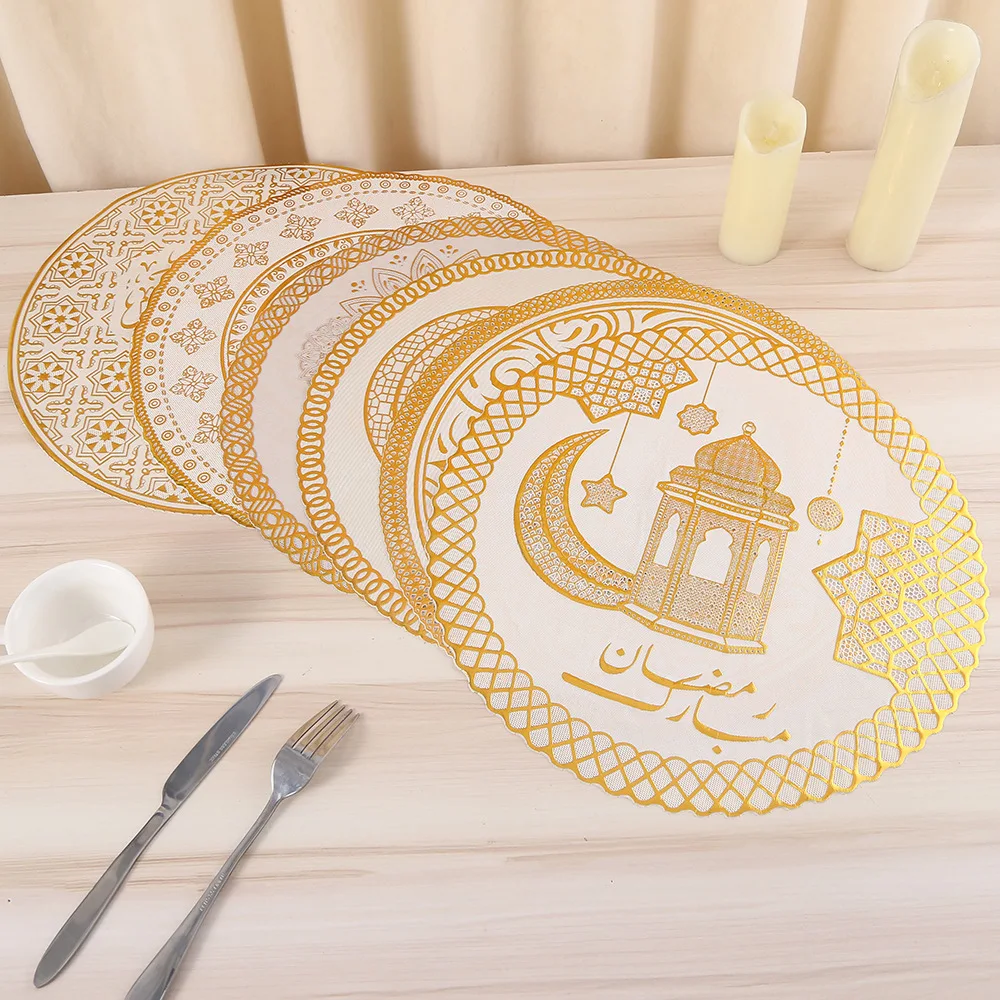 

Hot Gold Stamping Silver Colorful Gold Printing Coasters Stars and Moon Dinner Mat Round Table Mat Waterproof Non-slip Table Mat