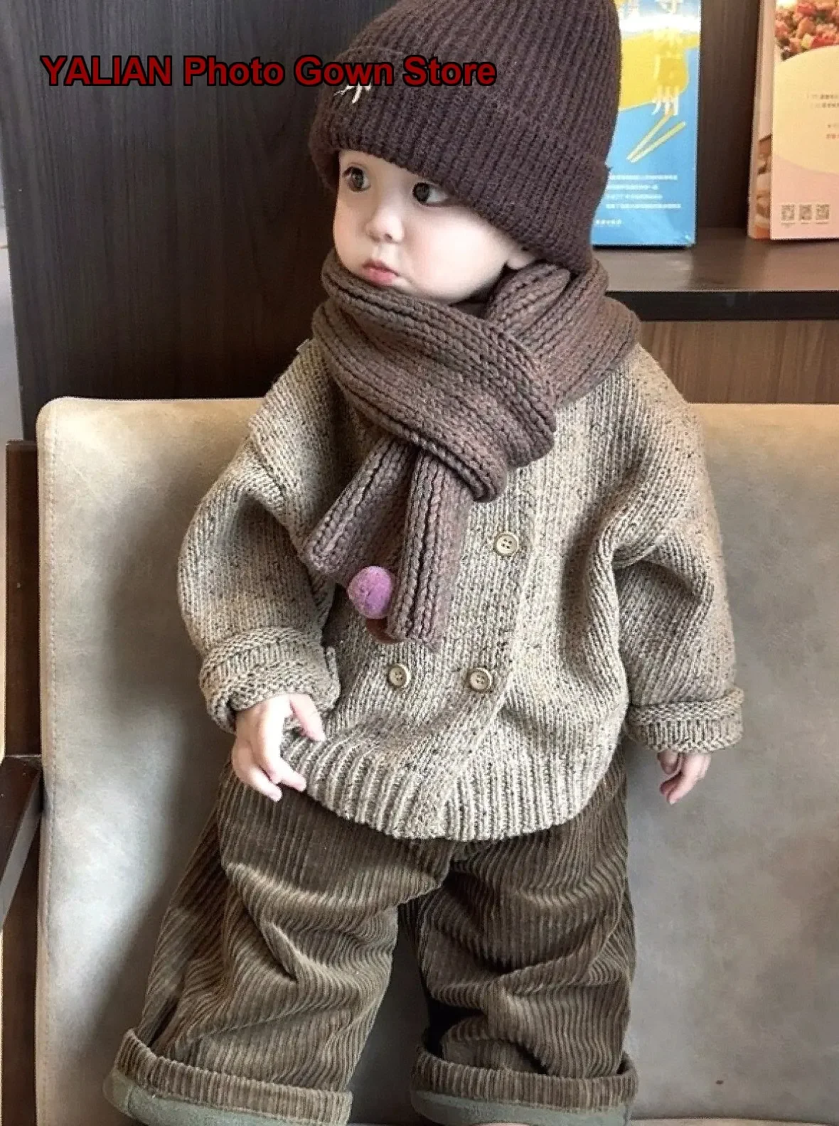 Kids Warm Double-Breasted Loose Knit Coat Boys Girls Trendy for Autumn