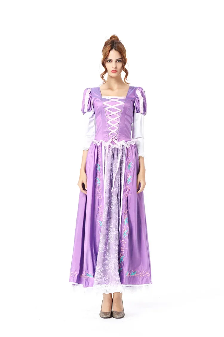 Costume da principessa di Halloween per donne adulte, abito da principessa Rapunzel aggrovigliato viola lungo medievale rinascimentale