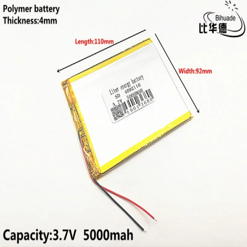 3.7V,5000mAH 4092110 (polymer lithium ion battery) Li-ion battery for tablet pc 7 inch 8 inch 9inch tablet PC MID