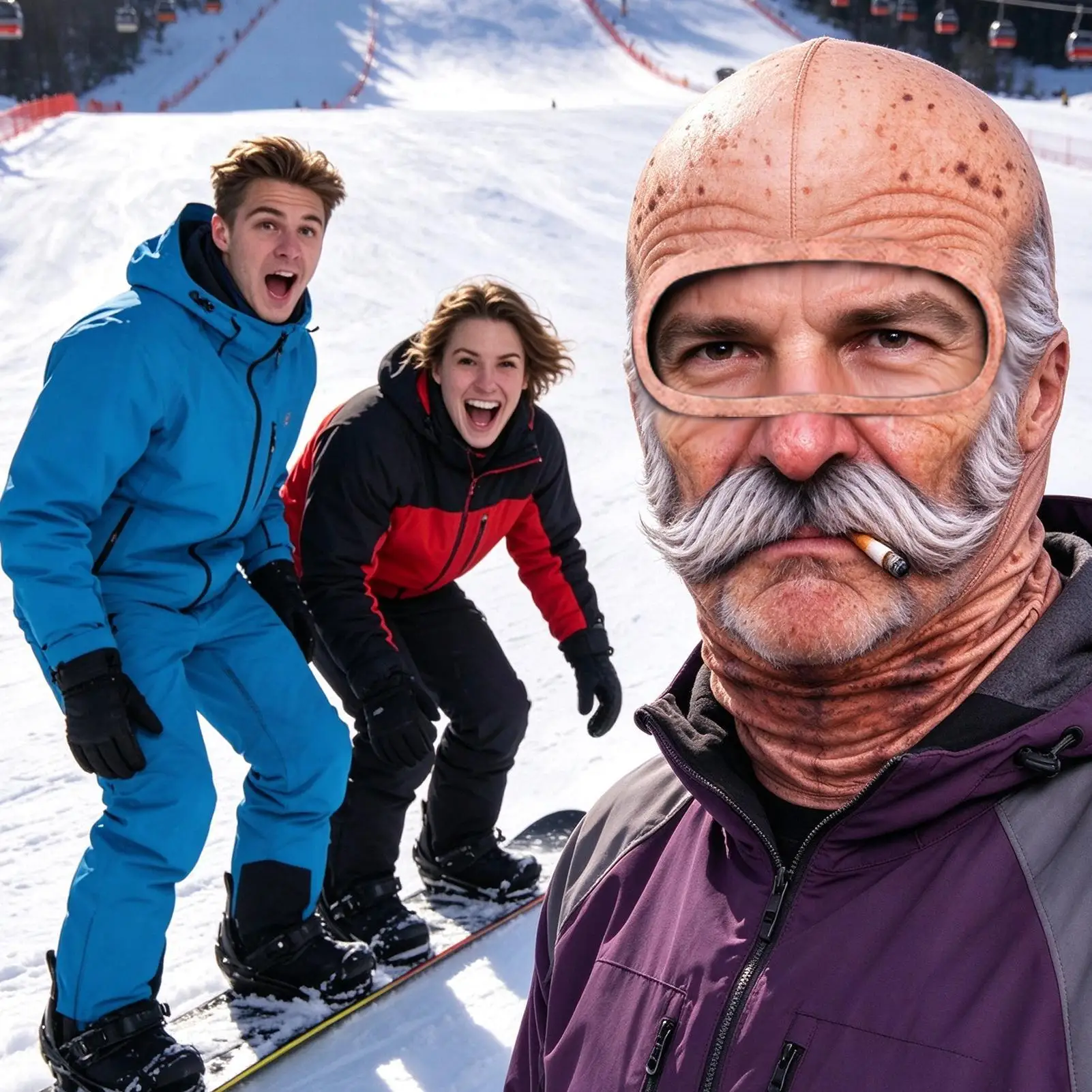 1PC Funny 3D Face Printed Old Man Balaclava Full Coverage Breathable Eye Hole Face Mask White Mustache Elastic Ski Mask Hood