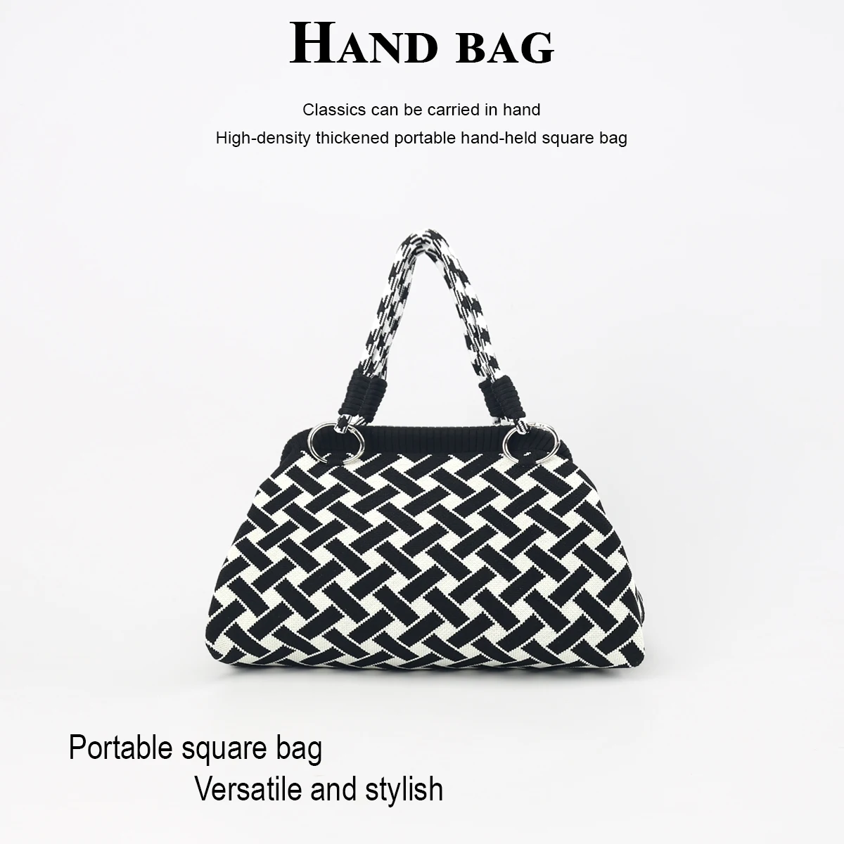Women's Small Handbag, Fashionable Clip-Closure Design, Casual Versatile Design with Thick Stripes, Coin Purse and Evening Bag, Soft, Comfortable, Breathable Knit Fabric, Suitable for Daily Commuting, Travel, and Shopp