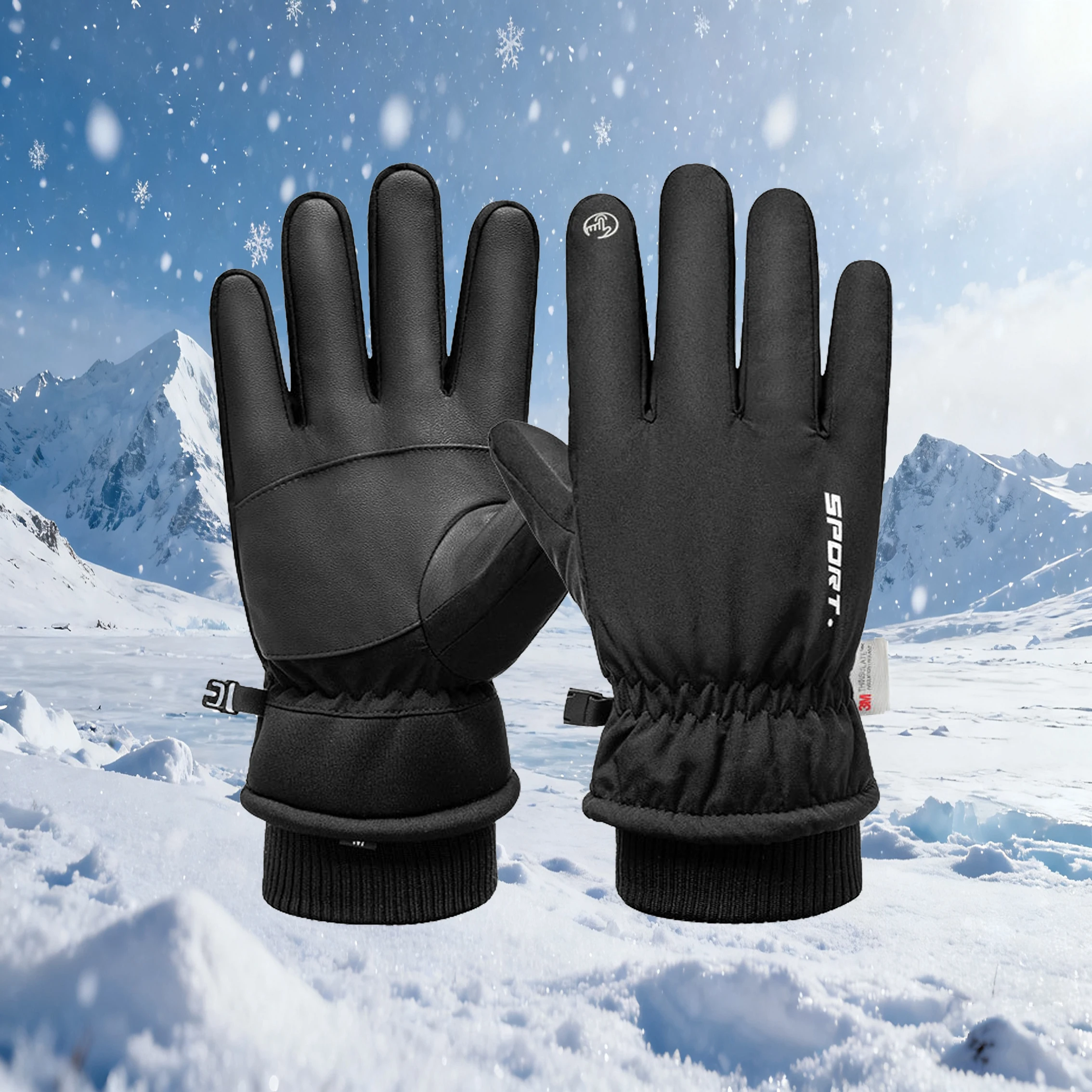 Winter Unisex Snowboard Ski Gloves PU Leather Non-slip Touch Screen Waterproof Motorcycle Cycling Fleece Warm Snow Gloves