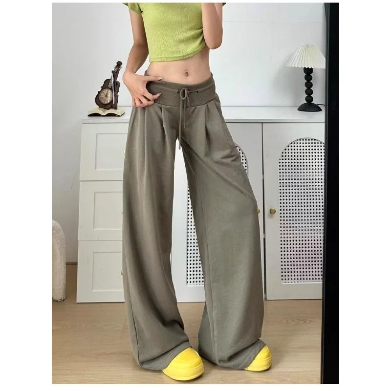 Drawstring Sweatpants for Women 2025 Autumn New Wide-legged High-waisted Loose Drapey Versatile Lazy Casual Pants
